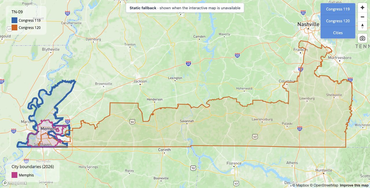 Tennessee's 9th district in the 119th and 120th Congresses, with Memphis highlighted